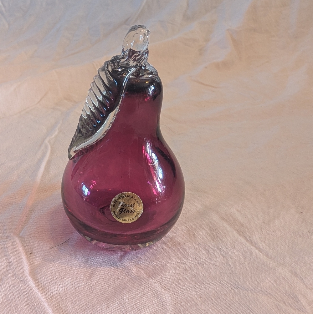 2/30$ Blown Glass art Deep Cranberry Pear Sculpture